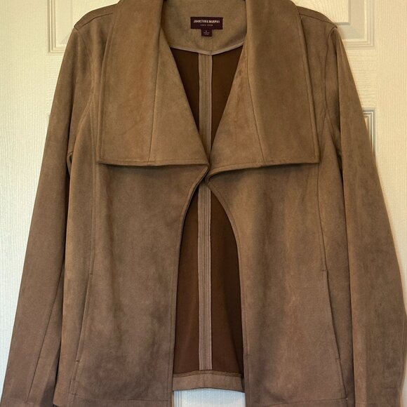 Johnston & Murphy Taupe Faux Suede Open Jacket – Size Large - Picture 1 of 2